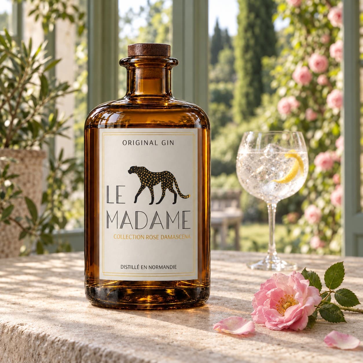 Bouteille de gin Le Madame, Collection Rose Damascena